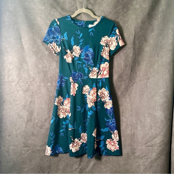 Eliza J Floral Fit & Flare Dress Teal Pink Blue Garden Party Wedding Guest Sz 6 - Picture 7 of 12